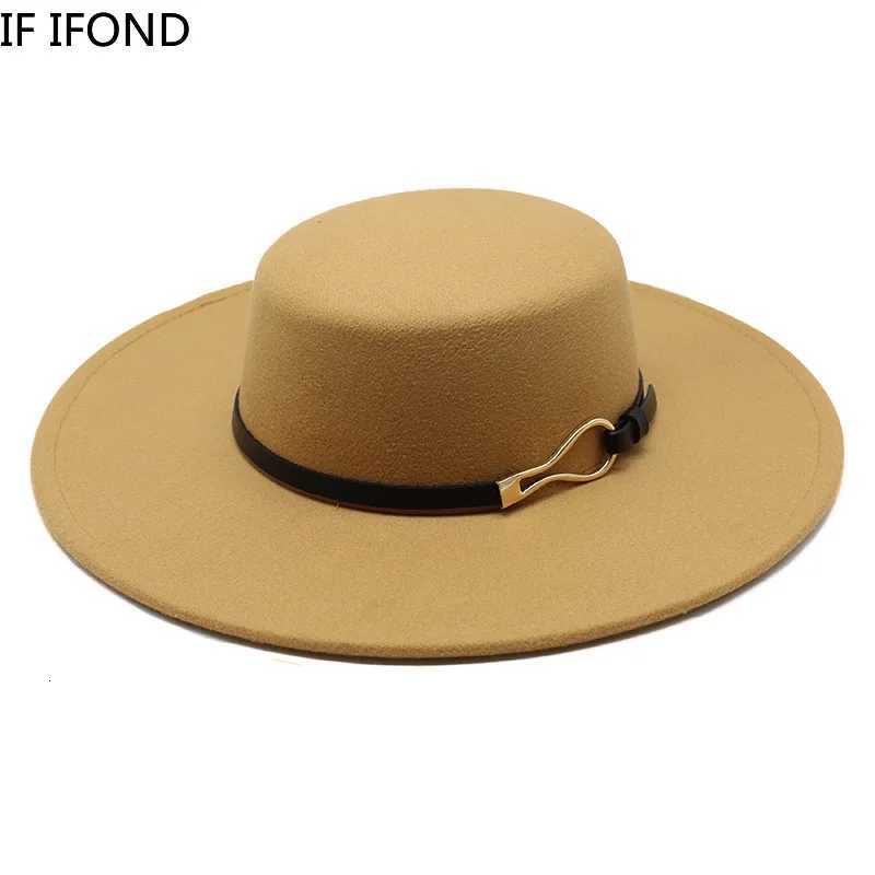 Solid Color Wool Felt Fes Jazz 2022 Winter Warm 10CM Wide Brim Flat Top Hats British Sty Church HatsW251023