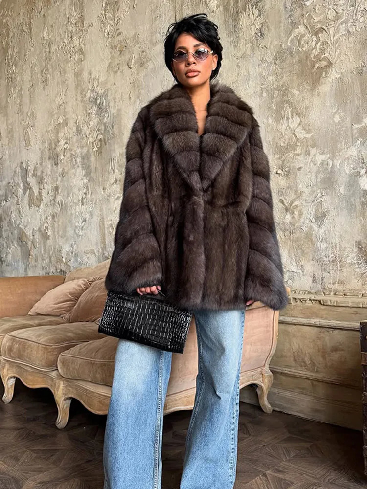 Women Fluffy Faux Fur Coat Fashion Lapel Long Sleeve Loose Pleated Jackets Winter Female Chic High Street Outerwear 251021