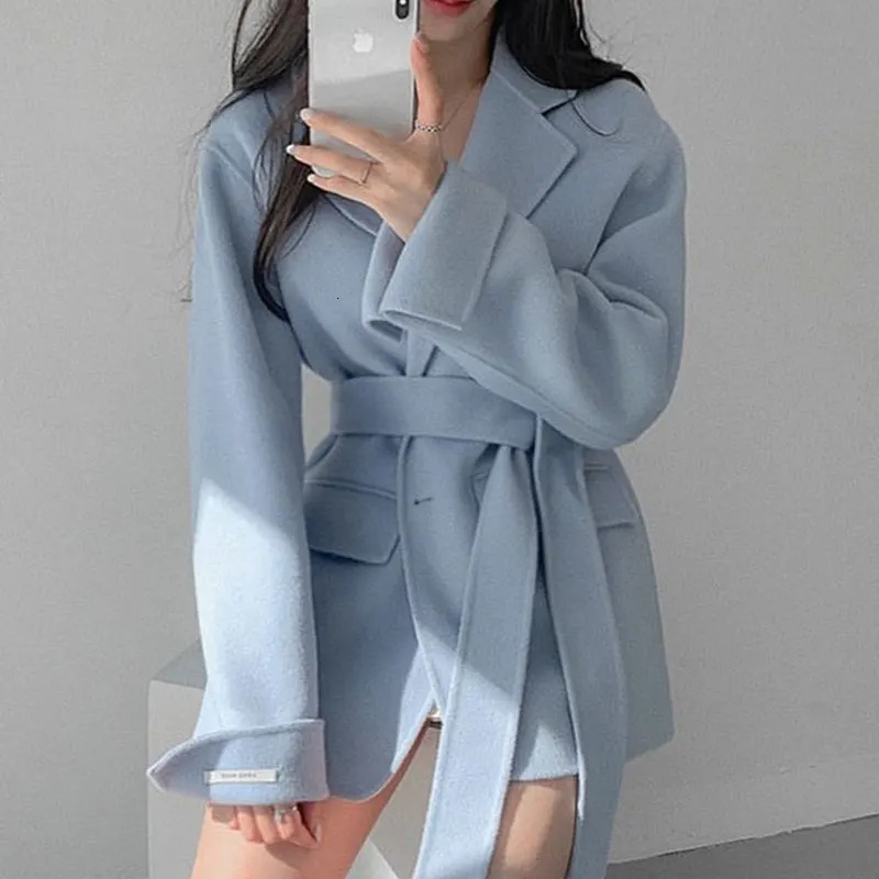Slimming Long Sve Woolen Coat Womens Chic Autumn Faion Trench Coat Korean Sle Commute Regular Fit Pure Color 251020