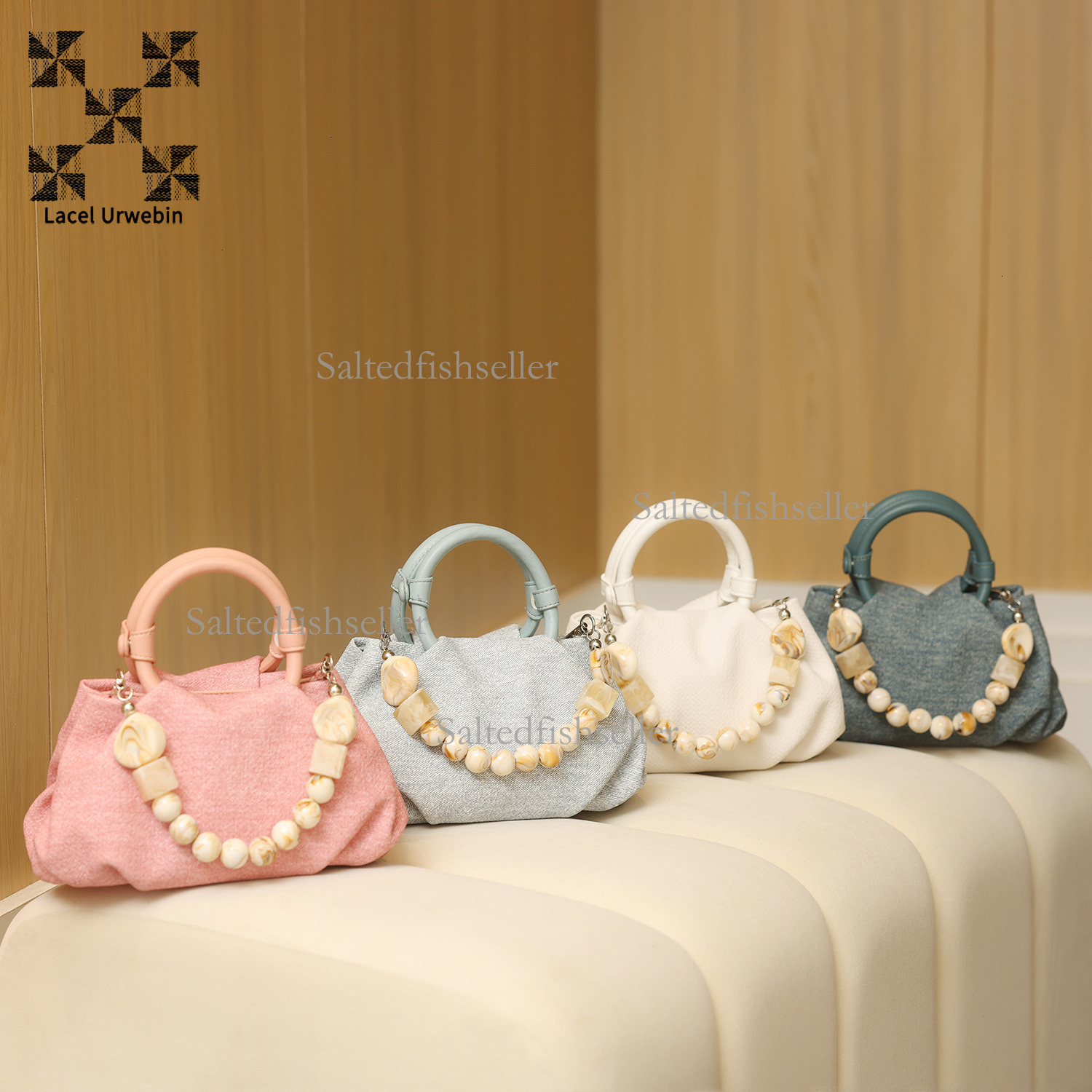 Lacel Urwebin Designer Luxury Women's Handbag Summer Fashion Cowboy Handbag Versatile Simple Beaded Single Shoulder Crossbody Bag Chinese Style M