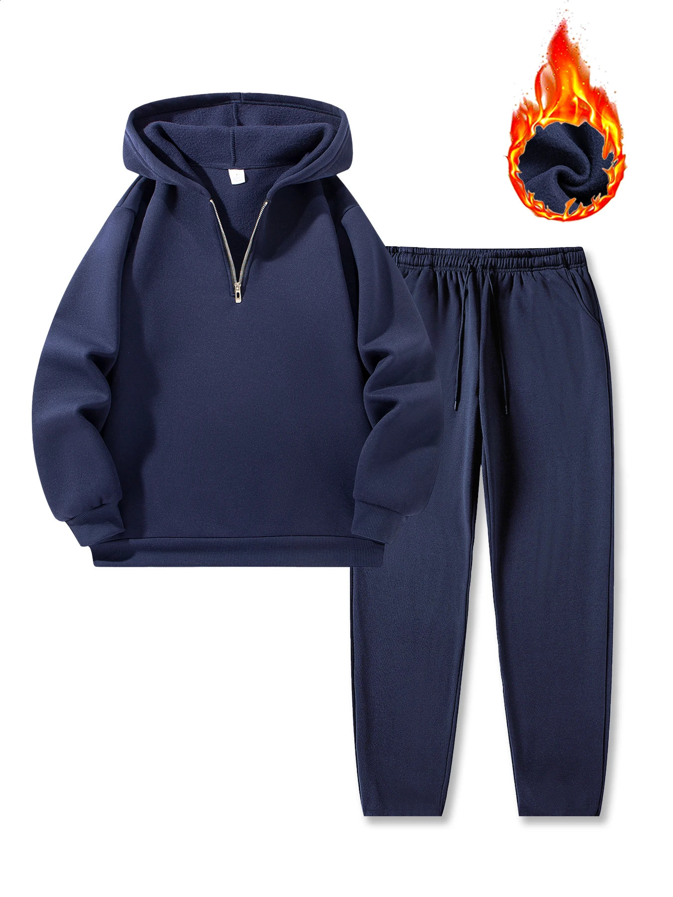 Mens Half Zipper Hoodie Trousers Suit Autumn Winter Solid Color Casual Sportswear Warm Outdoors S2XL Tracksuit 251023