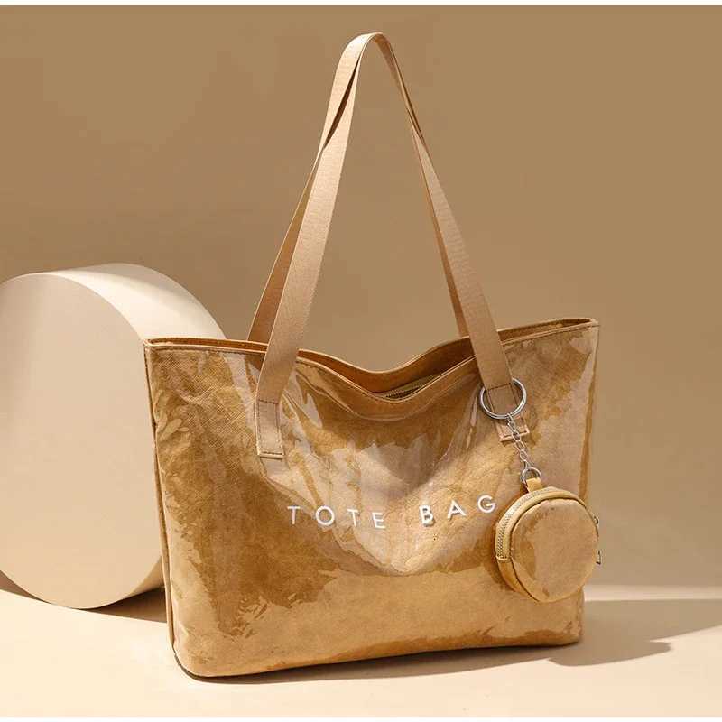 PVC Kraft Paper Tote Bag with Matching PurseLarge Capacity Hobo Shoulder BagWomen Casual Shopping Letters Top Handle HandbagL251023