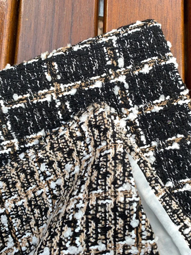 Autumn Winter Vintage Tweed Pencil Skirt For Women High Waist Retro Plaid Chic Style Slim ALine Short Skirts Lady 251022