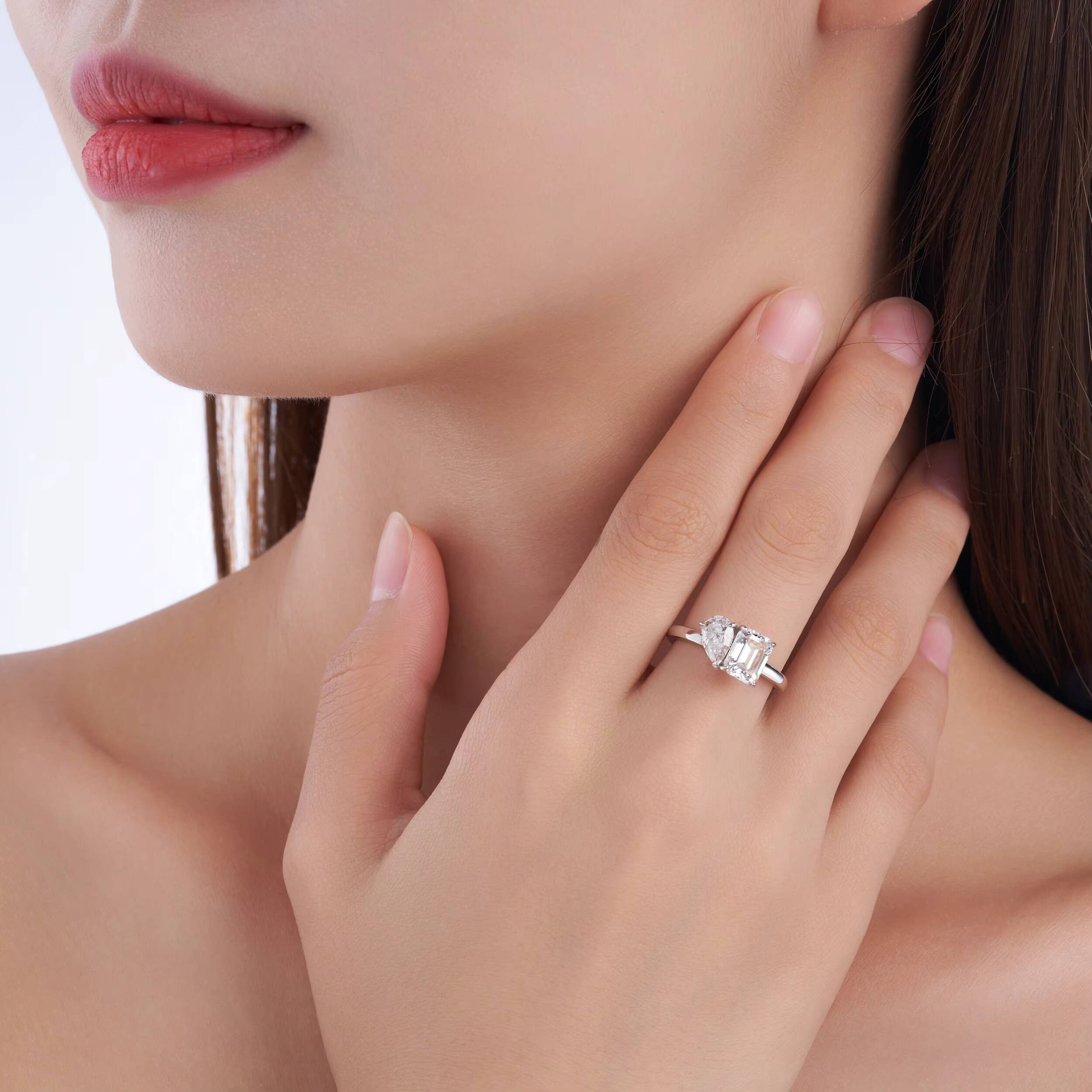 High End Moissanite Ring Dual Shape Ring 925 Sterling Silver Jewelry for Women Wedding Engagement Gift Eternity Rings