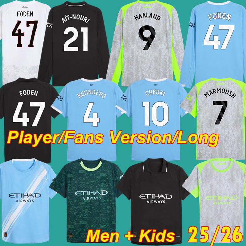 3XL 4XL HAALAND CHERKI 2025 2026 EA Sports soccer jerseyS Player MANS MARMOUSH blue moon long sleeves 25 26 FODEN GREALISH DOKU REIJNDERS City 4th Football men kids Kit