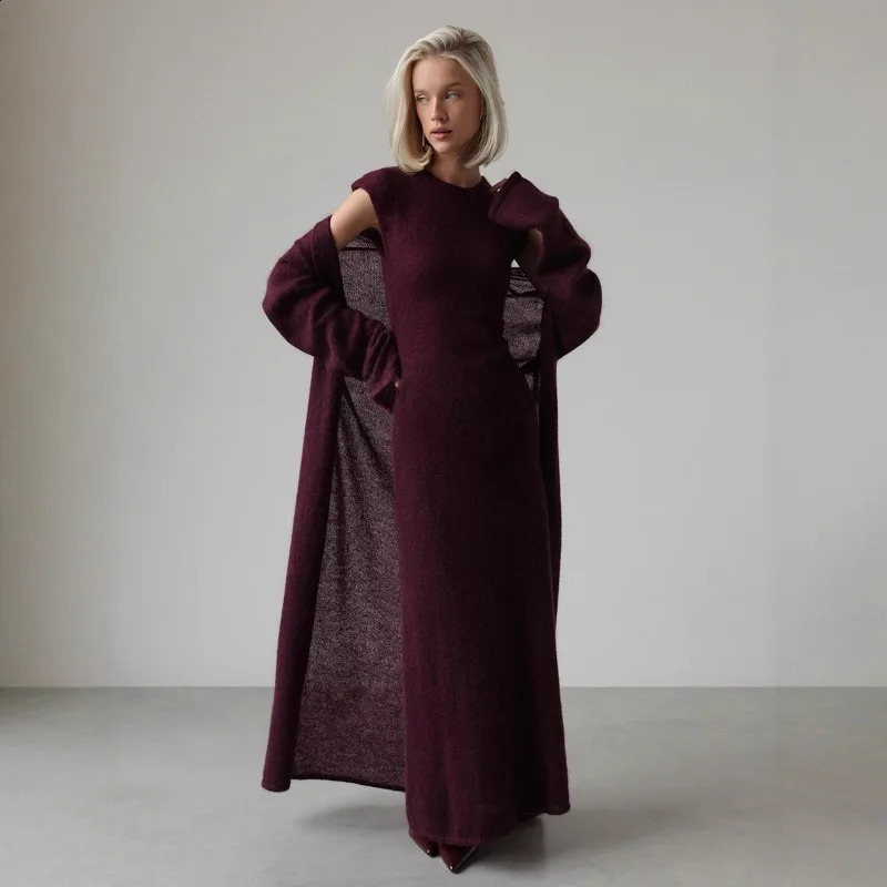 Tuularose Knit Dress 2Piece Set Autumn Solid Loose Cardigan Casual Skirts Patchwork Basic Office Women 251022