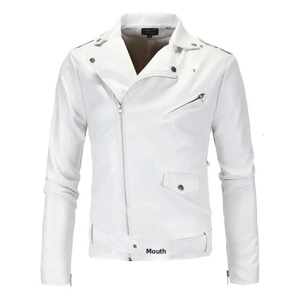 Casual Style Mens Biker Jacket Spring Autumn Slim Fit White Leather Coat Trendy Diagonal Zipper Korean Version Fake Leather W251023