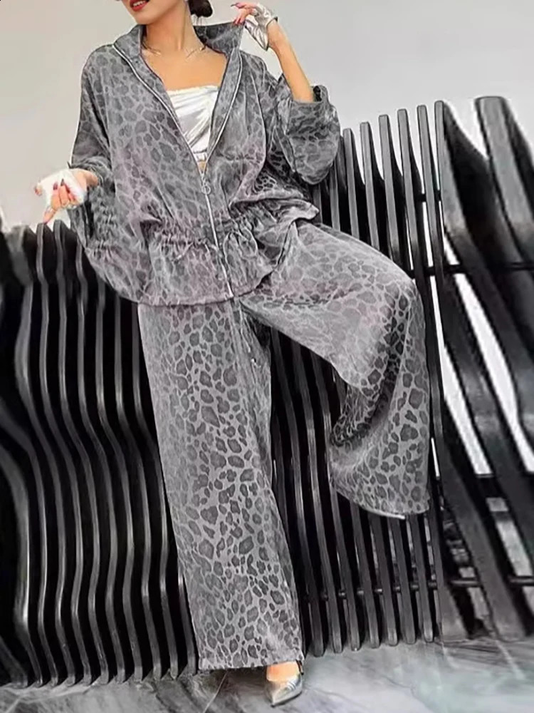 Autumn Womens Long Sleeve Casual Style Polyester Material Fashion Collar Loose Zipper Top Pants Set 251022