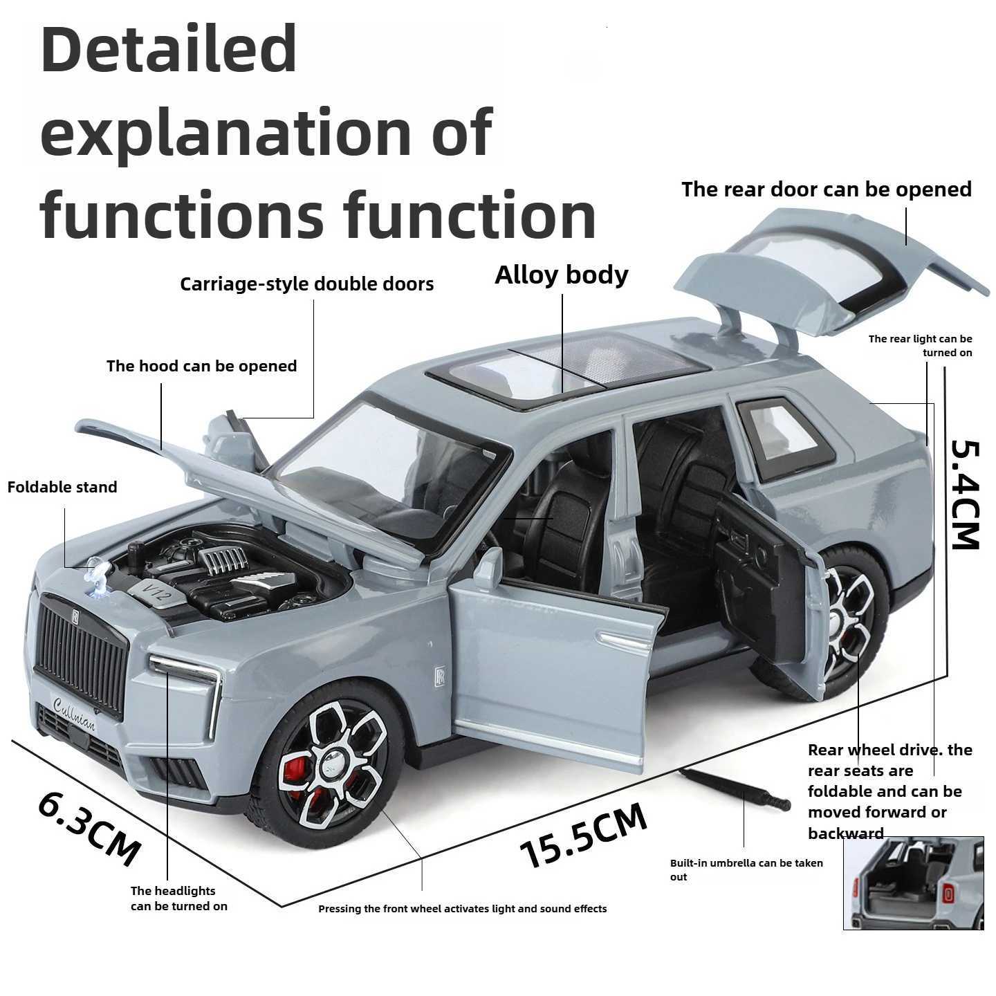 132 Cullinan Luxy SUV Alloy Diecast Metal Model Sound Light Pull Back Childrens Toy Car GiftsT251023