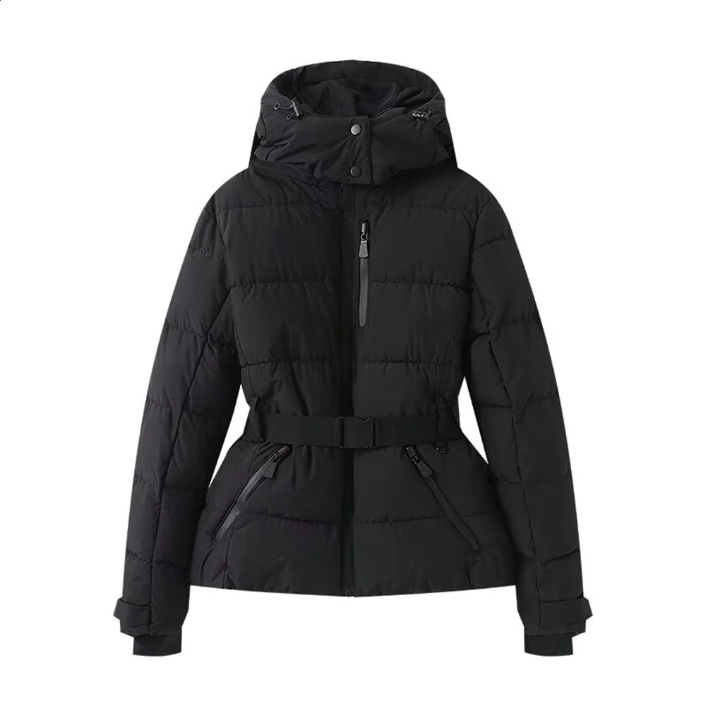 womens warm skiing series waist down cotton jacket winter hooded slim fit 251021