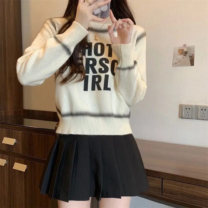Korean Chic Gentle Lazy Style Sweater for Women Autumn Winter Style Fashionable Spraypainted Letter Printing 251023