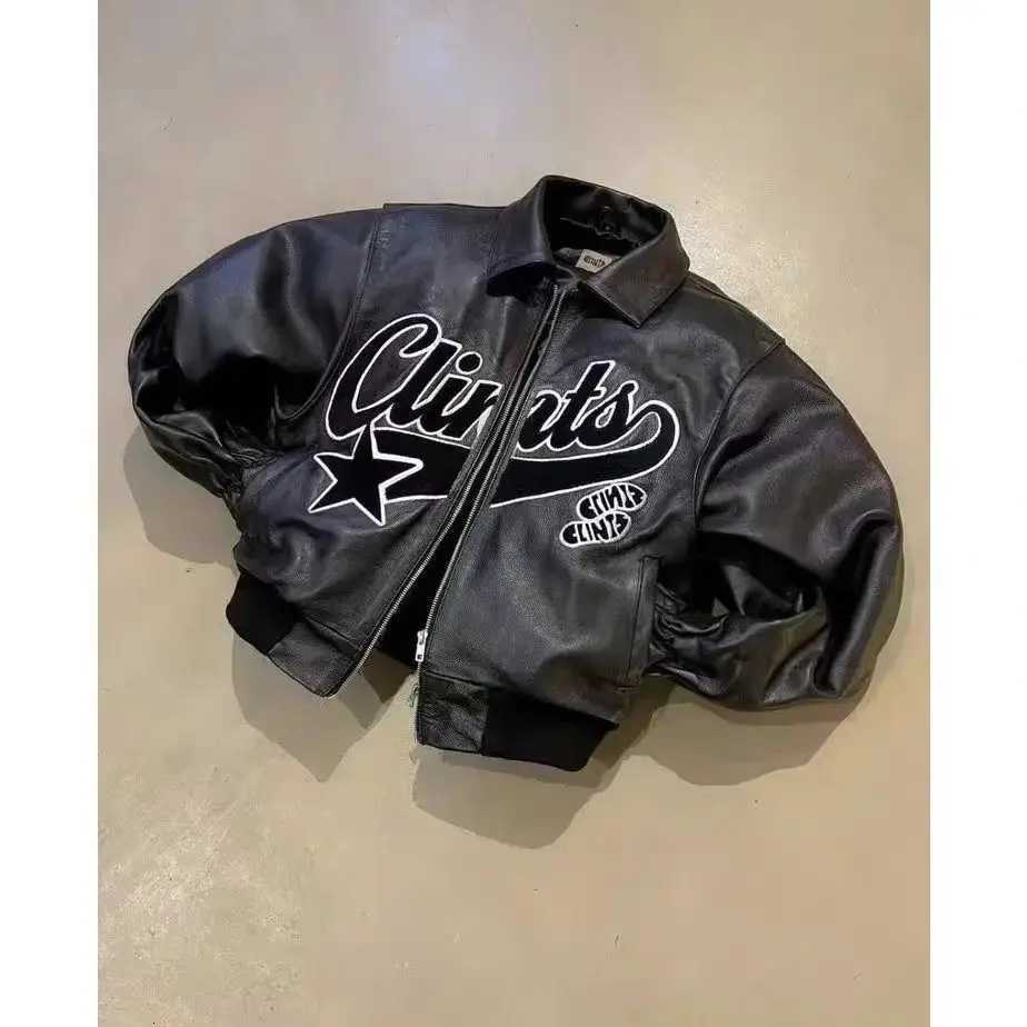 Y2k Jacket American Streetwear Trend PU Leather Jacket Black Thick Loose Zipper Jacket For Men W251023