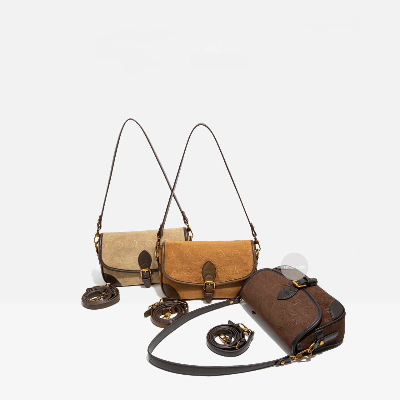 Luxury Brand Designer Bag Monica Qiqi Suede Embossed Large Capacity Shoulder Crossbody Small Square Bag For Women 2025 New Model