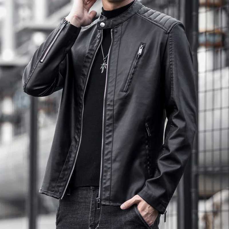 New Fashion Men Slim Fit Motorcycle Leather Jackets Man Spring Stand Collar Casual PU Leather Coats Quality Male Thin Jackets 5X W251023