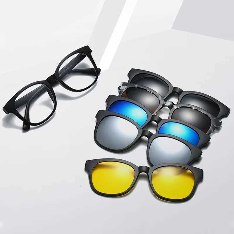 2249A 6 In 1 Spectacle Frame Men Women With 5 PCS Clip On Polarized Sunglasses Magnetic Glasses Male Computer OpticalW251023
