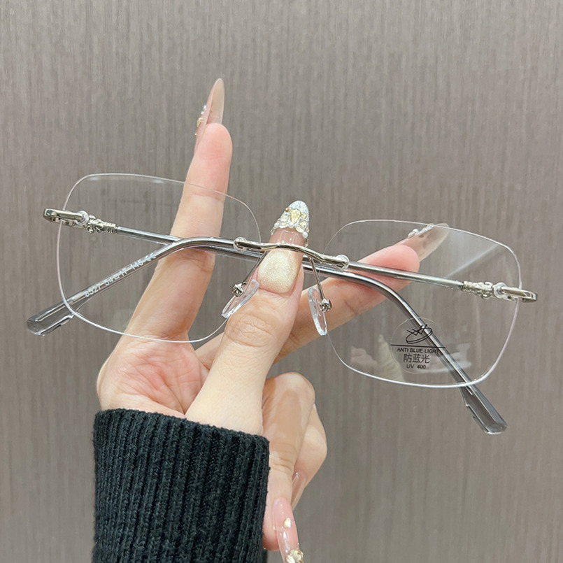 Pure Desire Rimless Prescription Glasses for Women, Customizable Prescription, Large Frame, Face Slimming, High-End Feel, Borderless Gold Wire Eyeglas