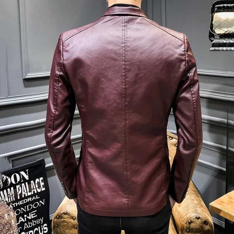 Spring Autumn Korean Style Mens Slim Fit Motorcycle PU Leather Jacket Single Breasted Business Coat Fashion Streetwear W251023