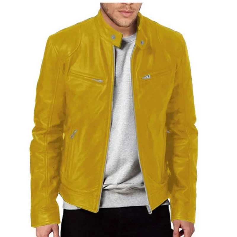 Mens Faux Leather Jacket Autumn Fashion Solid Color Zipper Motorcycle Jacket Mens Casual Long Sleeve Zipper Button Jacket W251023