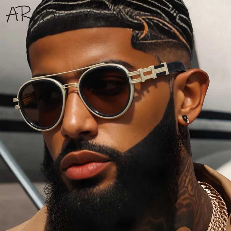 Vintage Punk Oval Sunglasses Men 2025 Luxury Brand Steampunk Double Beam Sun Glasses For Male Retro Trendy Eyewear UV400 ShadesW251023