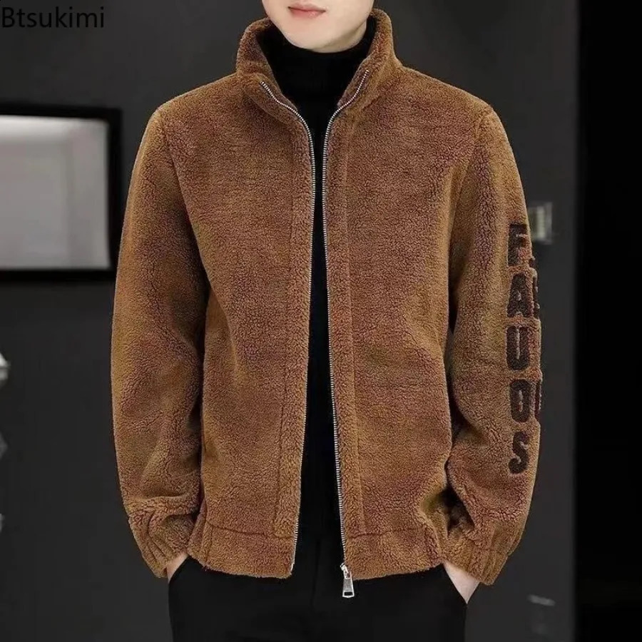 Mens Autumn Winter Lamb Fleece Jackets Fashion Stand Collar Long Sleeve Thicked Warm Jacket Men Zipper Pocket Casual Coats 251023