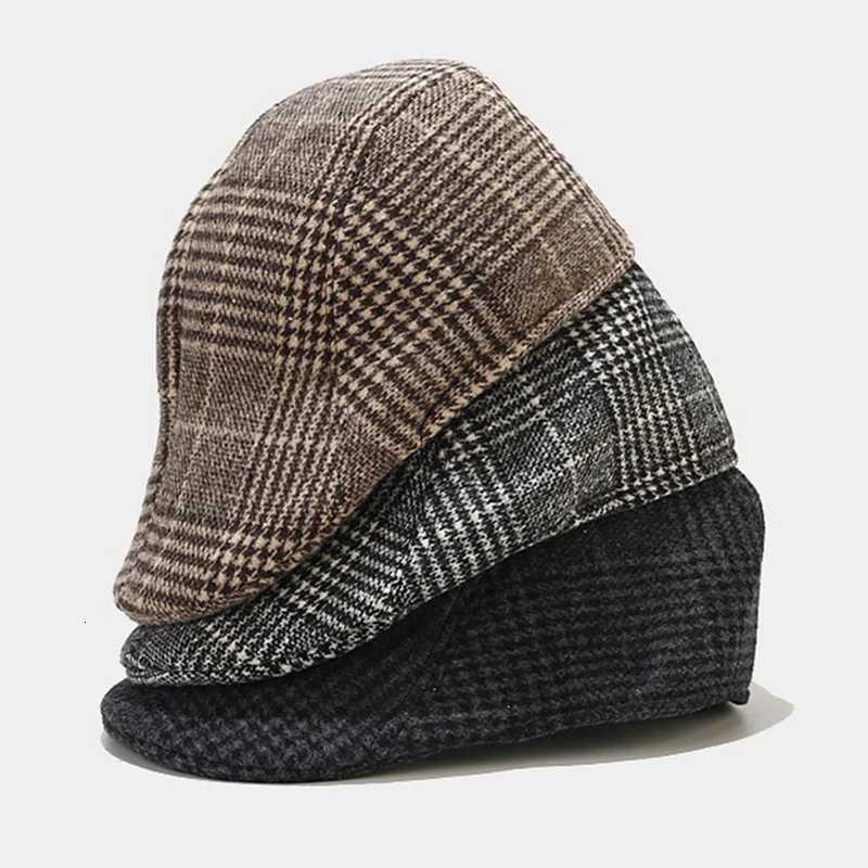 Winter Warm Men Plaid Check Printed Hat Waiter Trucker Cabbie Flat Visors Gentman Baseball Hat Newsboy Painters BeretW251023