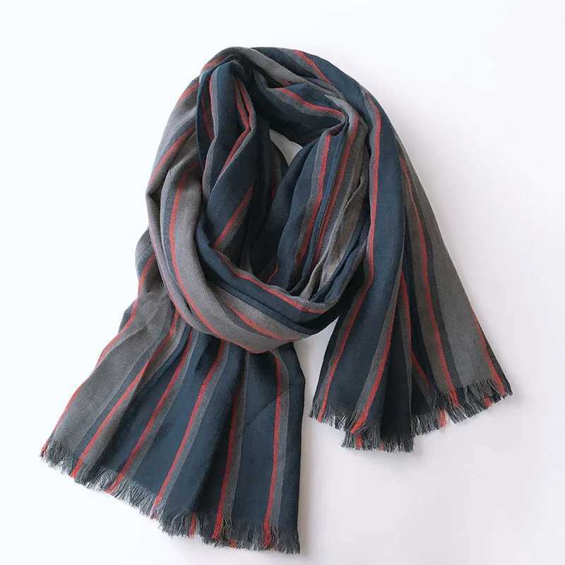 Autumn and winter blue striped mens business casual cotton extended 22M scarf J251113