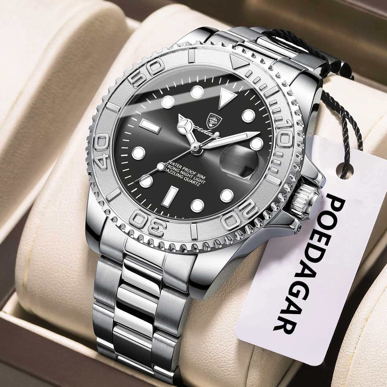 POEDAGAR Top Luxury Man Watch Waterproof Luminous Date Men Watch Stainless Steel Male Clock Sports Fashion Mens Quartz WatchesL251023