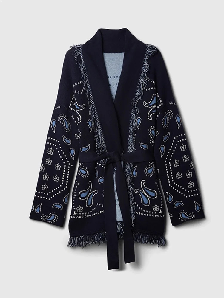 Women Print Knitted Cardigan Casual Chic Vneck Long Sleeve Singlebreasted Return Loose Sweater Lady Autumn Street Coats 251022