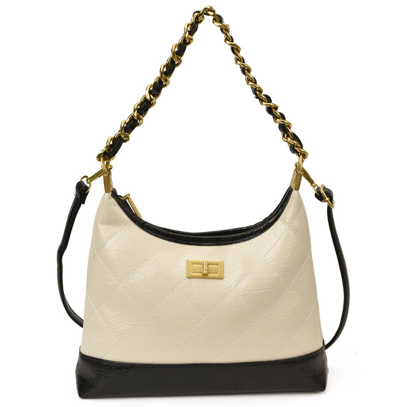 Luxury Brand Designer Bag High-End Oil Leather Small Bag 2025 New Quilted Embroidery Versatile Crossbody Bag Women's Shoulder Underarm Bag