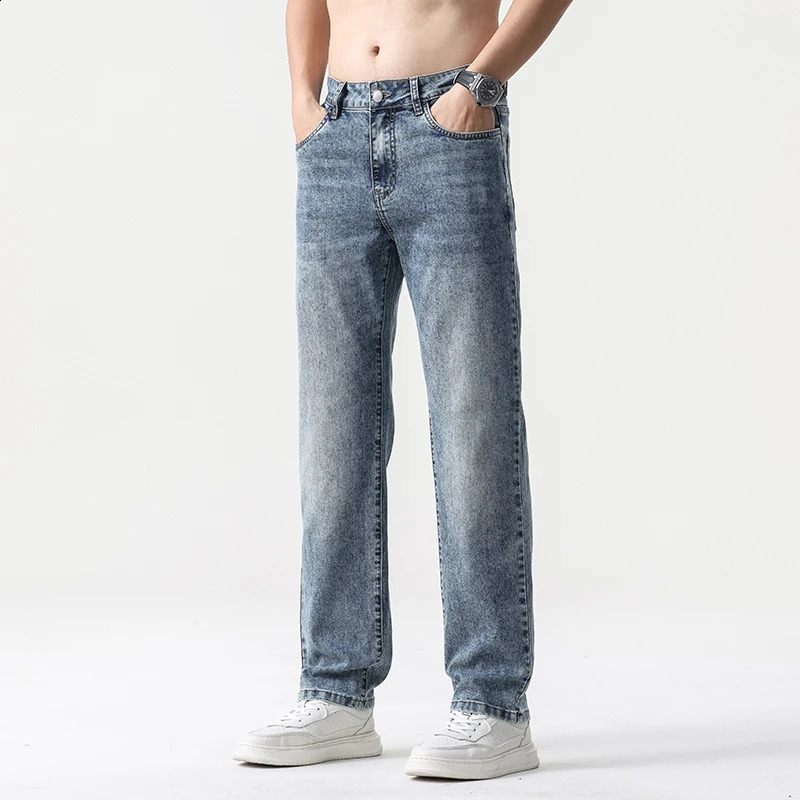 Wide Leg Jeans Men Baggy Pants Summer Straight Cut Loose Retro Blue Denim Streetwear Fashion Pockets Vintage Man Clothes 251018