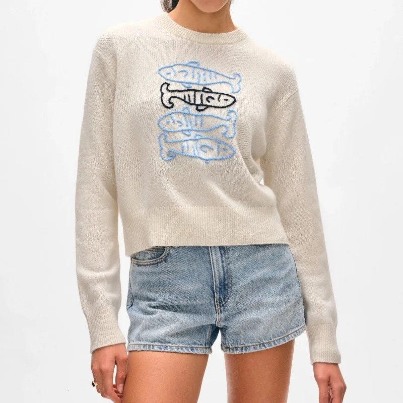 Women Y2K Graphic Sweater top Cute Fish Print Long Sleeve Knit Pullover Preppy Fall Winter Aesthetic Streetwear 251016