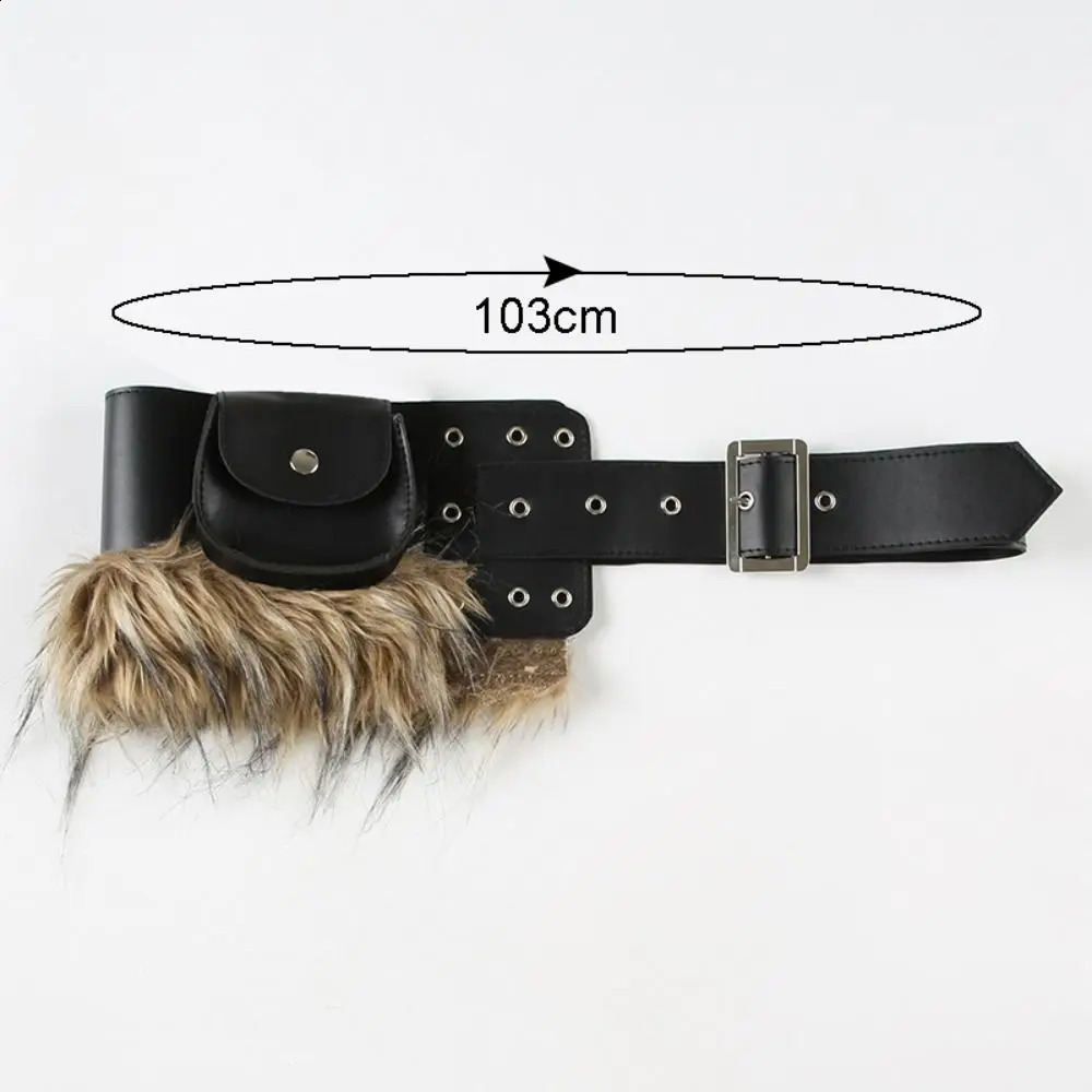 Women Fashion Trendy Faux Fur Splicing Belts Gyaru Y2K Plush Waist Belt Chic Mini Bag Belt for Club Party 251013