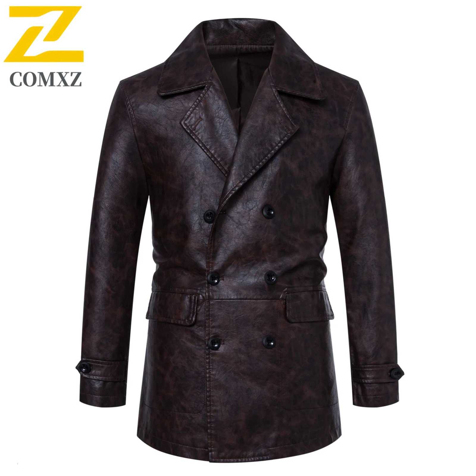 2025 New Mens Leather Jacket Urban Retro Midlength Belt PU Leather Coat chaqueta Autumn Winter Motorcycle Faux Leather Jacket W251023