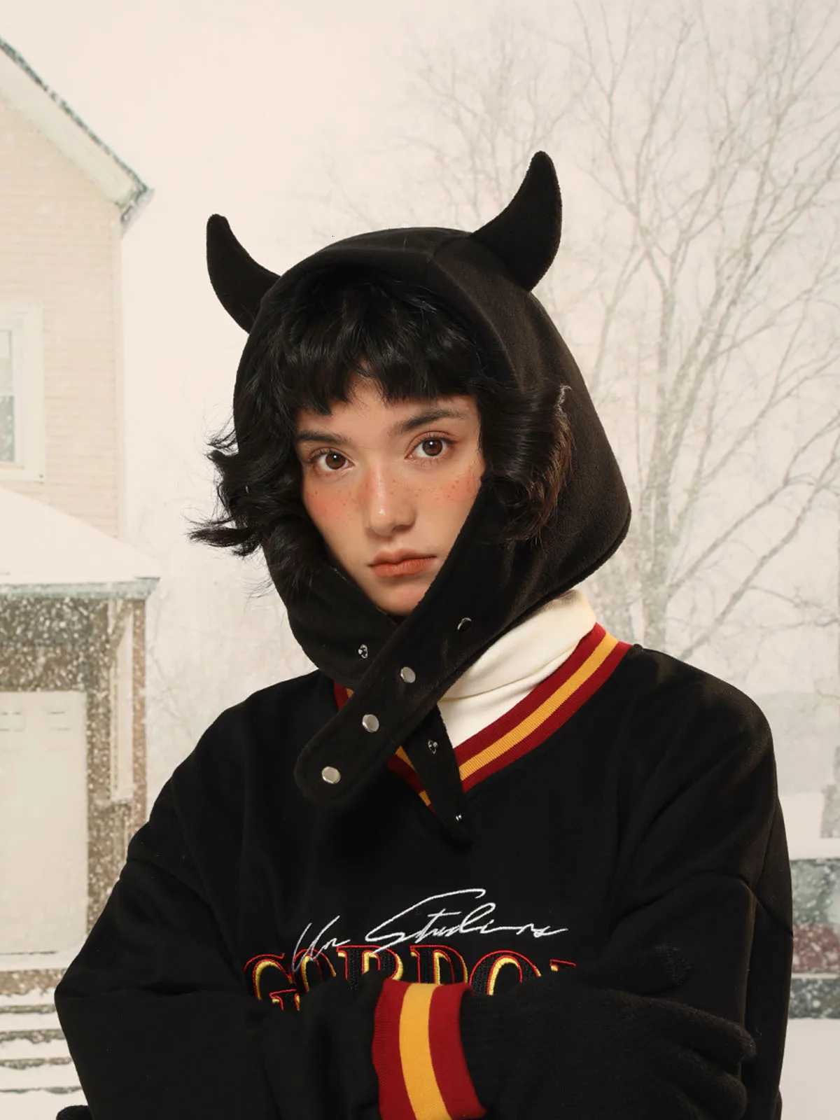 Japan Yabi Cute Devil Ears Cow Horn Thundeolt Hat Wen Autumn Winter Warm Suede Ear Protection Set Y2K BeaniesW251023