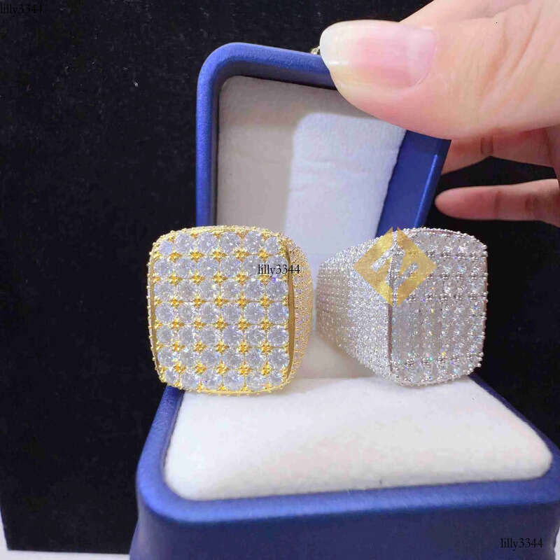 Fashion fine jewelry vvs moissanite iced out rings men gold plated sterling sier dia hip hop ring