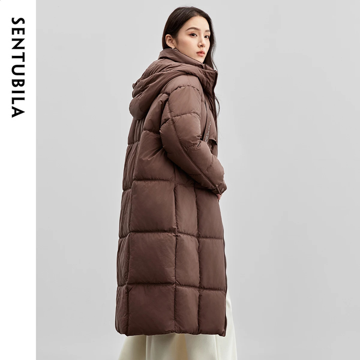 SENTUBILA Womens Long Parkas Winter Padding Coat Oversized Stand Neck Hooded Zipper Warm Outerwear Woman Clothes W44M58169 251021