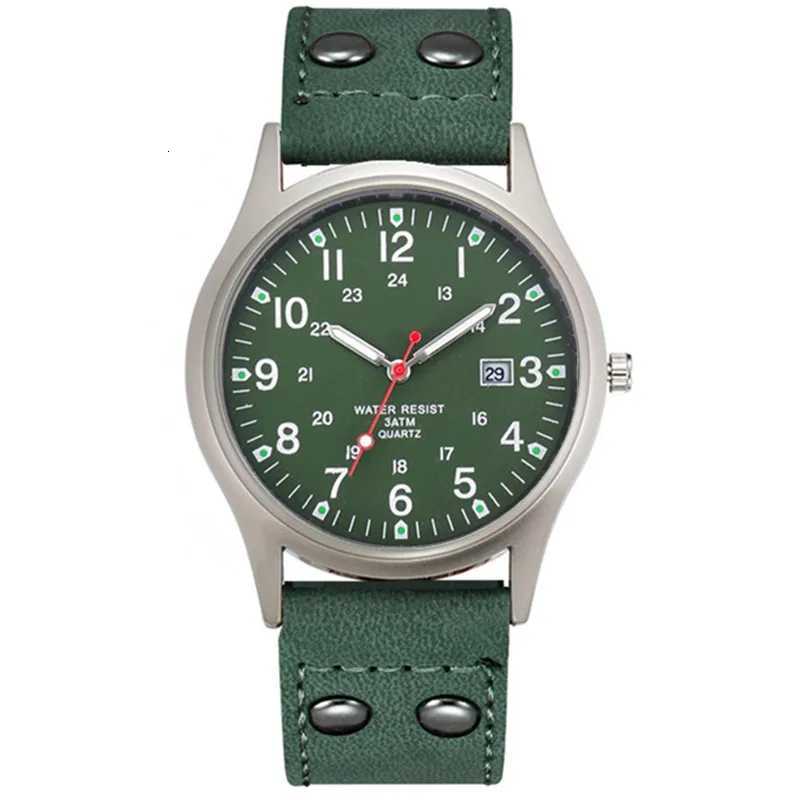 Students Brand Gifts Watches Black Men Casual Simple Leather Band Military Sports Date Quartz Wrist Watch Green Montre HommeL251023
