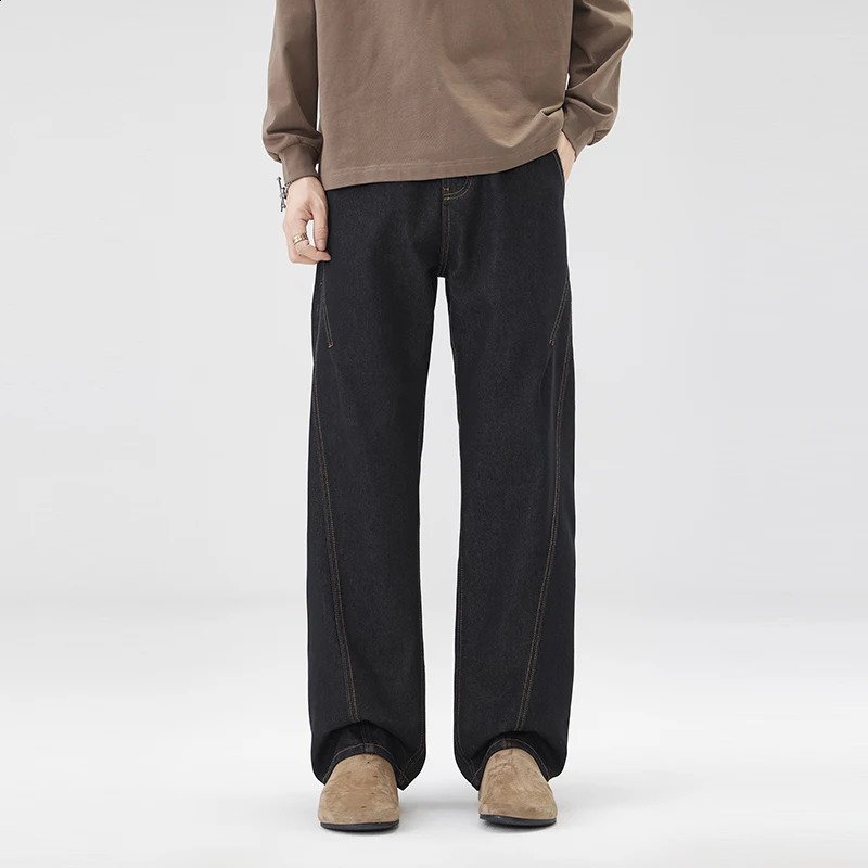 Nstyle Washed Machete Jeans Mens Autumn and Winter Stitching Loose Broad Leg High Street Straight Casual Pants 251018