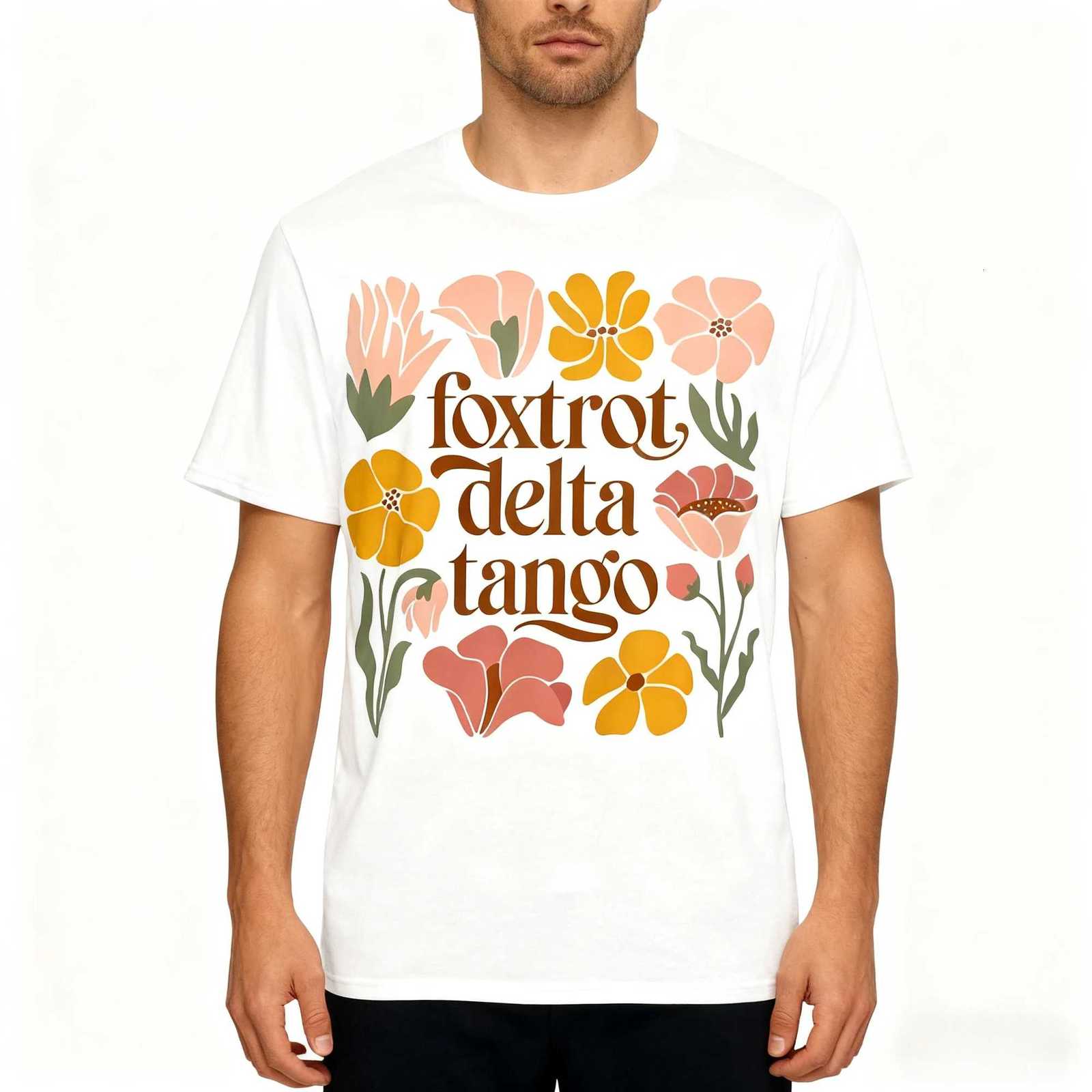 Foxtrots Deltas Tangos Boho Floral Pattern Cotton Tshirts White Shortsleeved Print Comfortable Fabric Boho Chic Style UnisexXJ251023