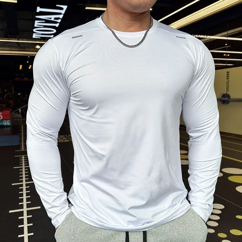 Mens Sports Fitness Long Sleeve Outdoor Badminton Quick Dry Training Shirt Casual Thin Running Top Bodybuilding Sportswear 251023