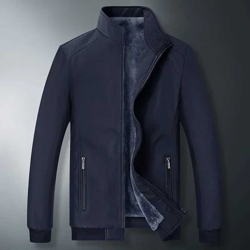 BROWON Brand Jacket for Men Fashion Stand Collar Business Casual Clothes Man 2025 New Solid Color Fleece Warm Winter Jacket Men W251023