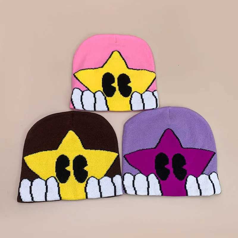Cartoon Cute Fivepointed Star Knitted Hats Autumn and Winter New Hip Hop Warm ins Color Block Versati Street Fashion BeaniesW251023