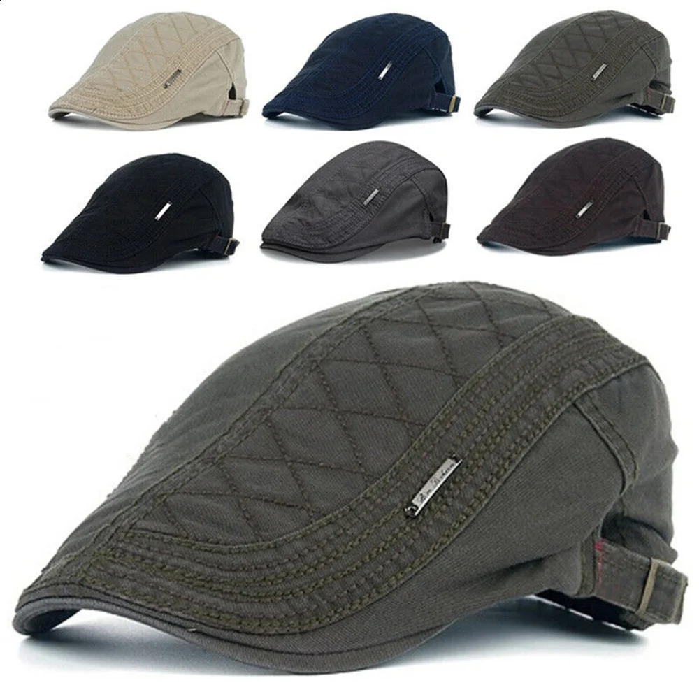 Men Beret Fashion Solid Color Flat Cap Summer Visor For Male Vintage Cotton Casquette Berets Adjustable sboy Hat 251021