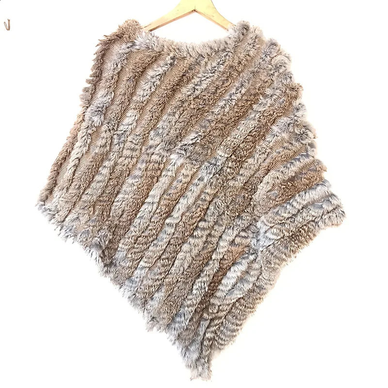 Spring Women Knitted Real Rabbit Fur Poncho Casual Female Autumn Winter Genuine Cape Fashion Short Shawl 251022