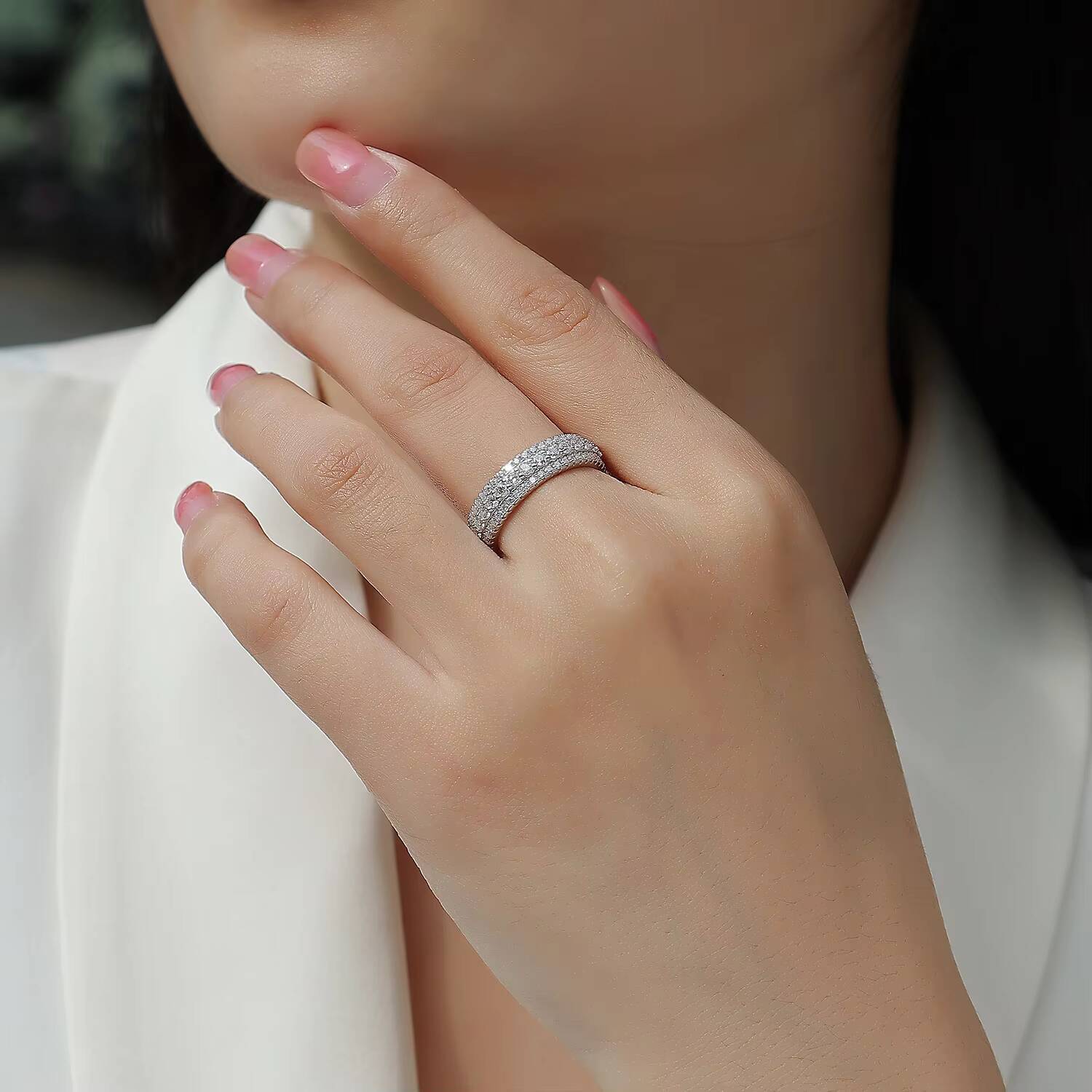 Zanlong 13251 d Color Vvs 18k Gold Plated Sterling Silver Three Row Men Women Full Eternity Stone Irregular Ring Moissanite Band