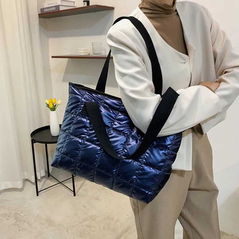 New Fashion Large Tote Padded Handbags Autumn Quilted Women Shoulder Bags Luxury PU Down Cotton Thread Crossbody Bag Winter BagL251023