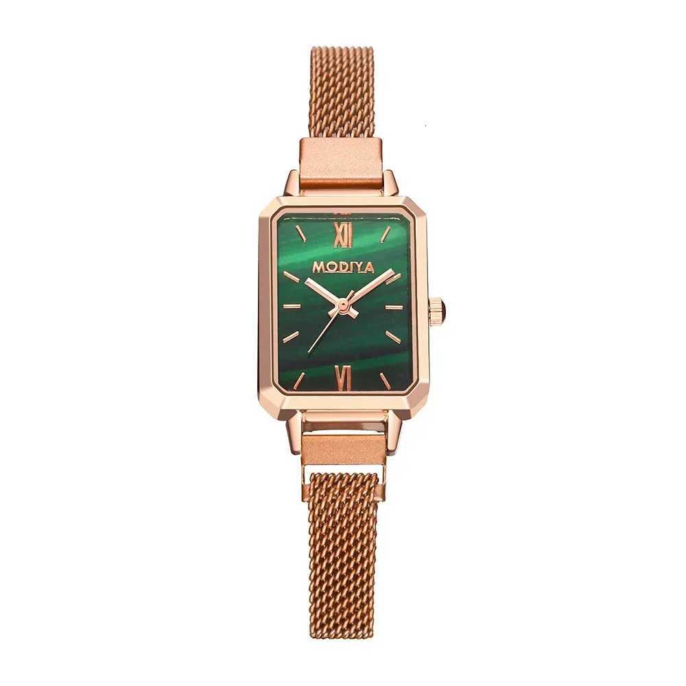 Simple Fashion Women Watch Square Ladies Quartz Wristwatches Magnetic Strap Green Dial Rose Gold Mesh Luxury Women Girls WatchesL251023