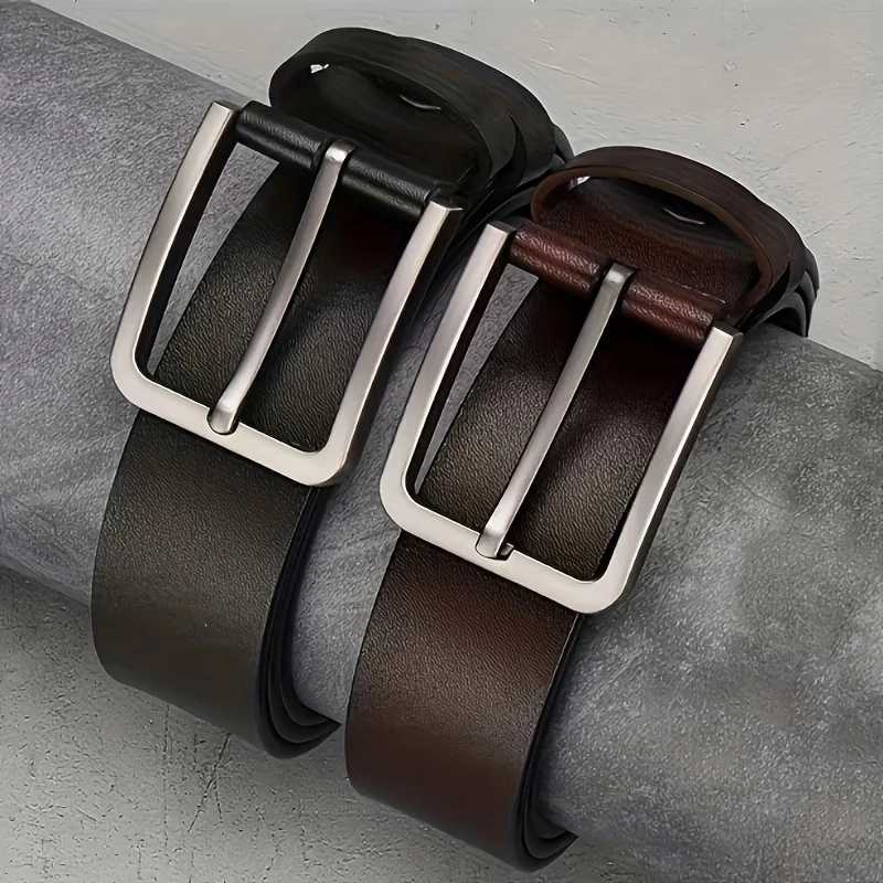 Mens Synthetic Leather Belt with Vintage Square Alloy Buckle Black Casual Business Style Durable Accessory Vintage BeltsXJ251023