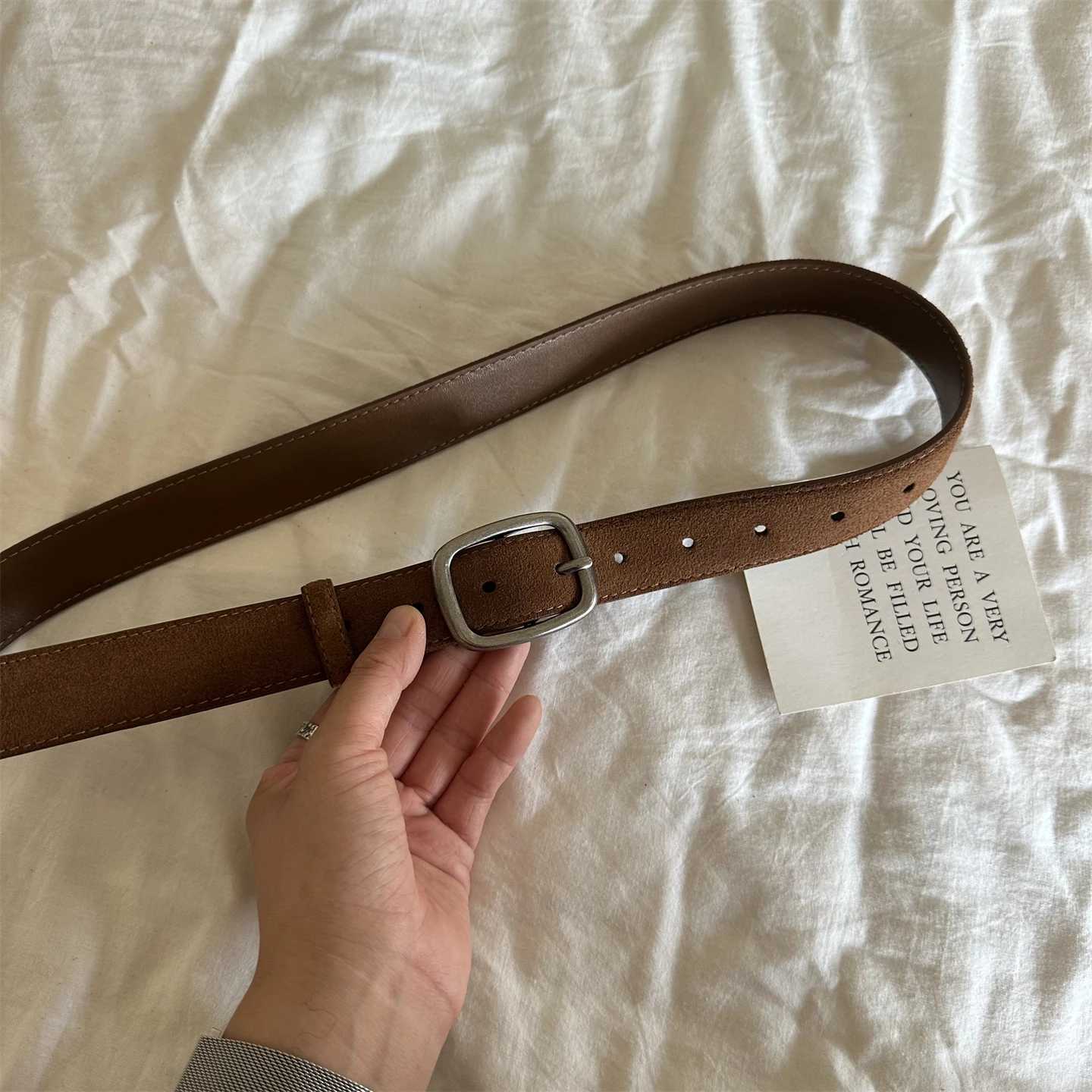 Vintage Suede Womens Belt Western Style Fashion Accessory with Silver Buckle for Dress Coat Jeans Female Leather BeltXJ251023