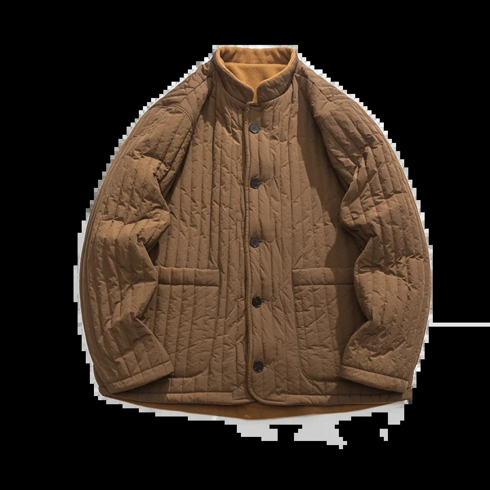 Vintage Quilted Cotton Parkas Mens Solid Color Standing Collar Coats Chinese Style Harajuku Plush Couple Jacket Wear Both Sides 251013